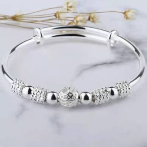 Bransoletka damska regulowana koraliki serce srebro 925