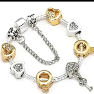 Bransoletka Pandora Z Charmsami Złota Srebrna 925